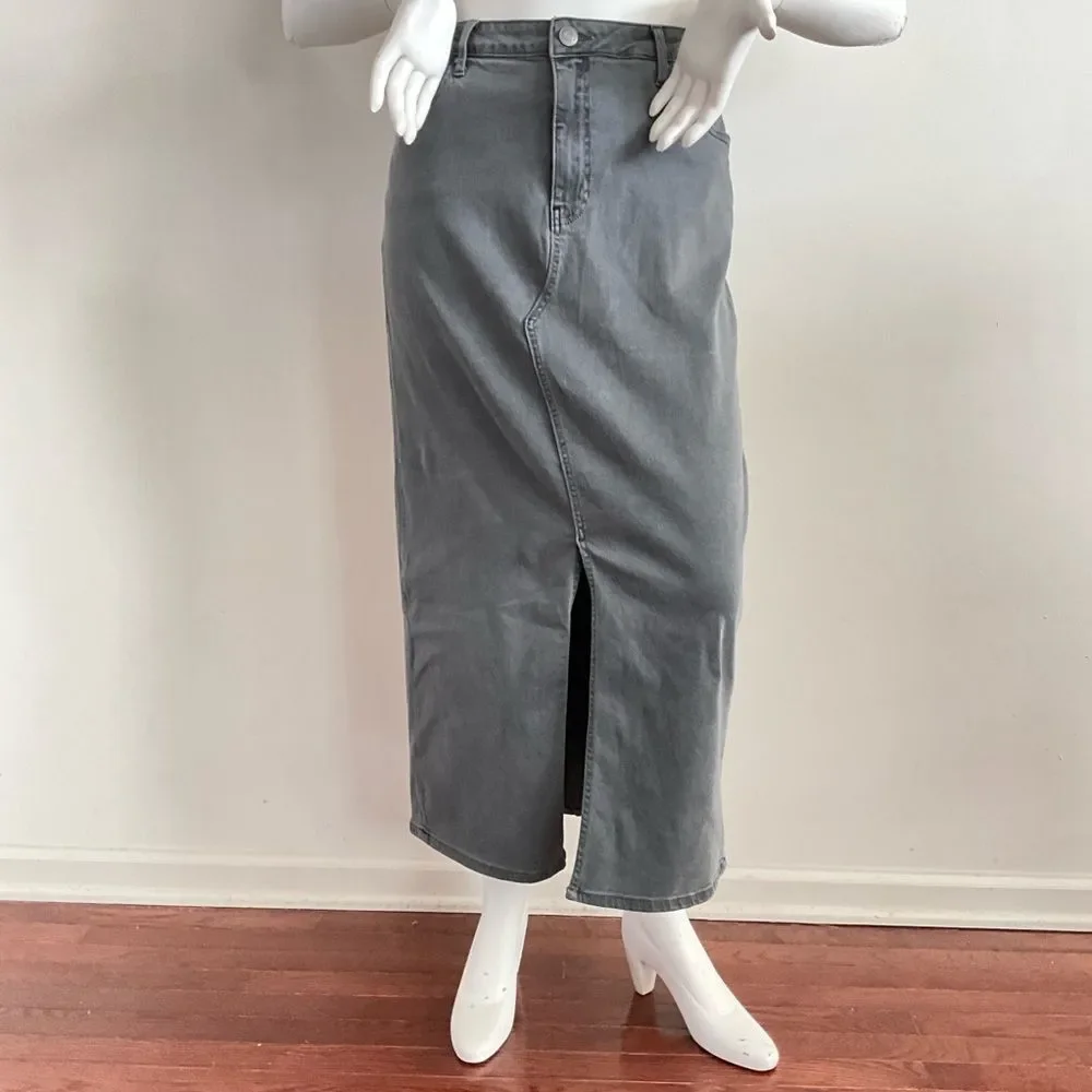Kut From The Kloth Kendra Denim Midi skirt Front Slit Gray 6 - Picture 6 of 9